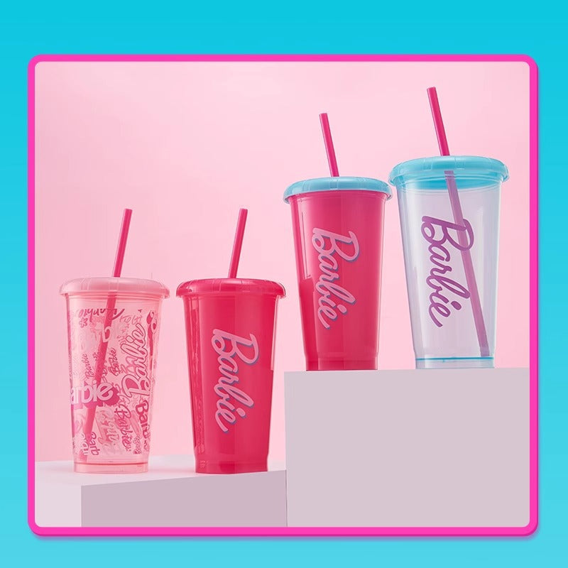 Barbie Sunburst Series Straw Plastic Cup 4-piece Set 520mL water cup Straw Cup