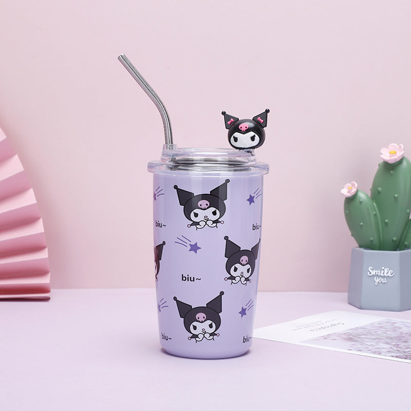 Sanrio Household Stainless Steel Insulated Cup Mini Portable High-Value Water Cup Cartoon Student Coffee Cup with Straw