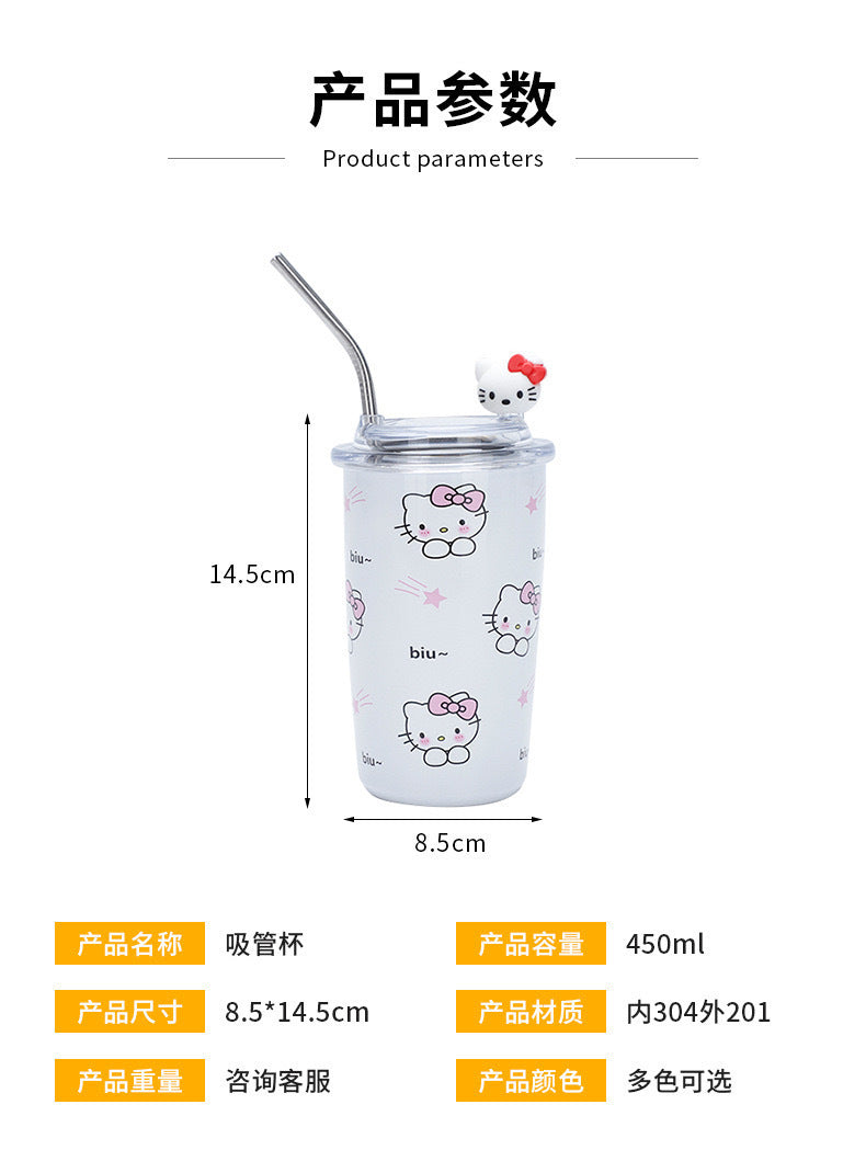 Sanrio Household Stainless Steel Insulated Cup Mini Portable High-Value Water Cup Cartoon Student Coffee Cup with Straw