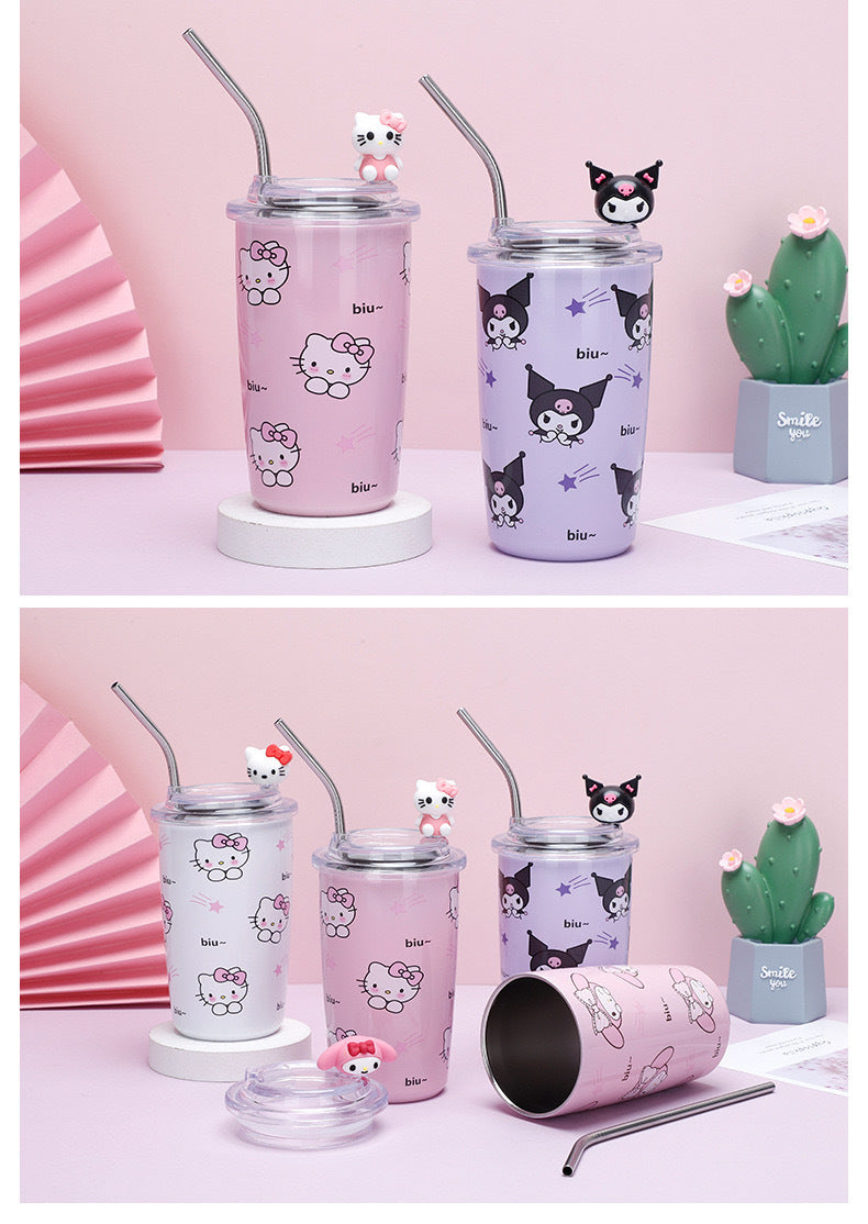 Sanrio Household Stainless Steel Insulated Cup Mini Portable High-Value Water Cup Cartoon Student Coffee Cup with Straw