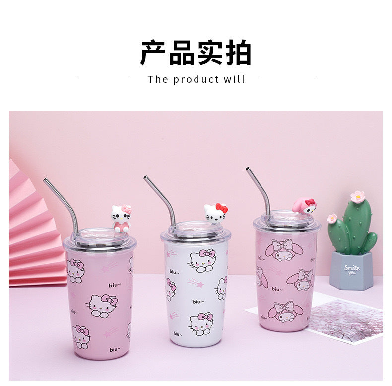 Sanrio Household Stainless Steel Insulated Cup Mini Portable High-Value Water Cup Cartoon Student Coffee Cup with Straw
