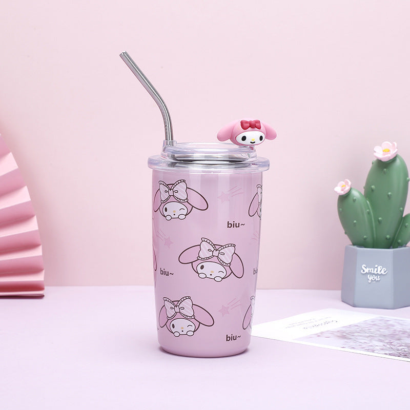 Sanrio Household Stainless Steel Insulated Cup Mini Portable High-Value Water Cup Cartoon Student Coffee Cup with Straw