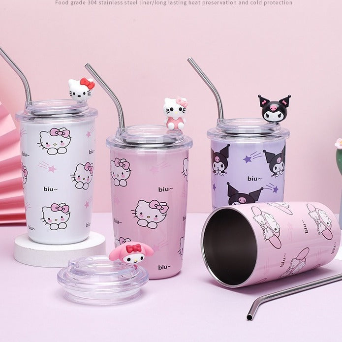 Sanrio Household Stainless Steel Insulated Cup Mini Portable High-Value Water Cup Cartoon Student Coffee Cup with Straw