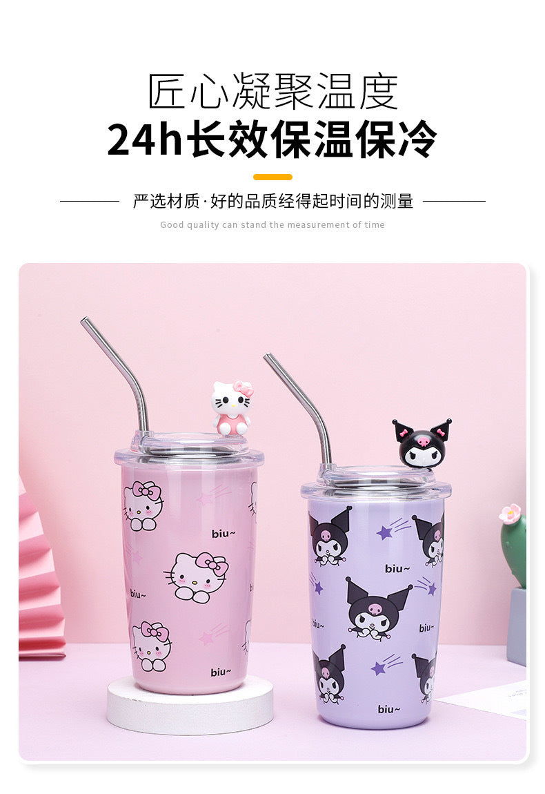 Sanrio Household Stainless Steel Insulated Cup Mini Portable High-Value Water Cup Cartoon Student Coffee Cup with Straw