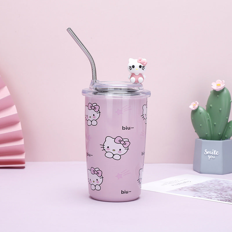 Sanrio Household Stainless Steel Insulated Cup Mini Portable High-Value Water Cup Cartoon Student Coffee Cup with Straw