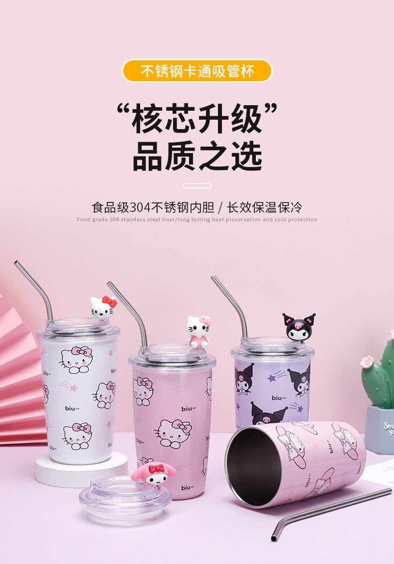 Sanrio Household Stainless Steel Insulated Cup Mini Portable High-Value Water Cup Cartoon Student Coffee Cup with Straw