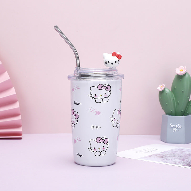 Sanrio Household Stainless Steel Insulated Cup Mini Portable High-Value Water Cup Cartoon Student Coffee Cup with Straw