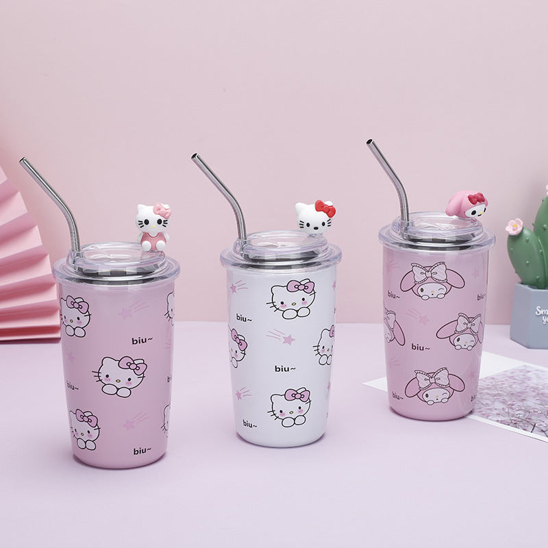 Sanrio Household Stainless Steel Insulated Cup Mini Portable High-Value Water Cup Cartoon Student Coffee Cup with Straw