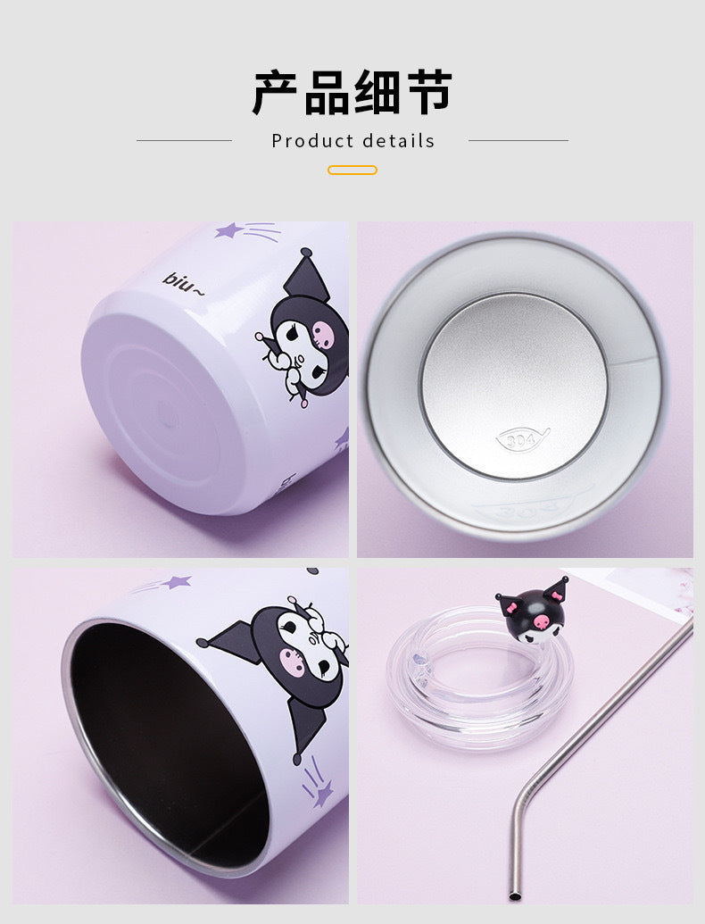 Sanrio Household Stainless Steel Insulated Cup Mini Portable High-Value Water Cup Cartoon Student Coffee Cup with Straw