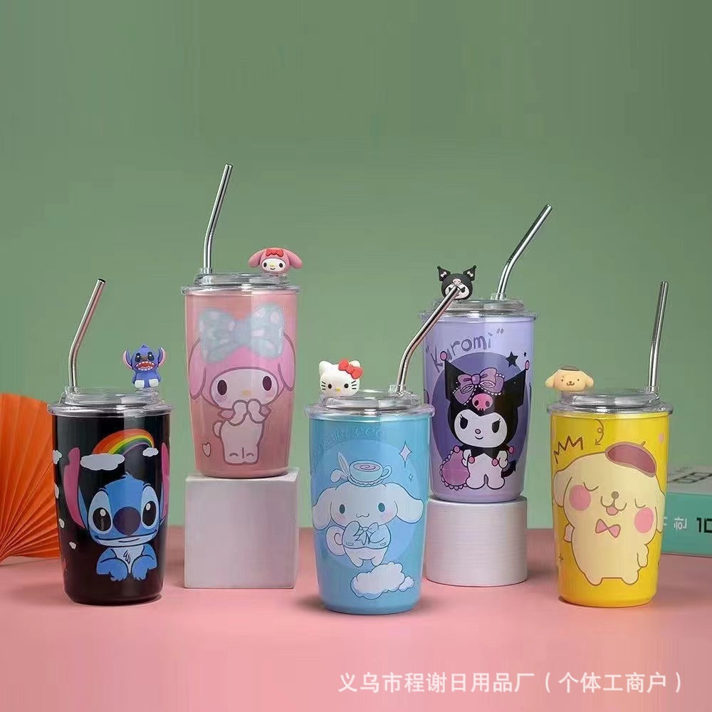 Sanrio Household Stainless Steel Insulated Cup Mini Portable High-Value Water Cup Cartoon Student Coffee Cup with Straw