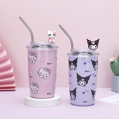 Sanrio Household Stainless Steel Insulated Cup Mini Portable High-Value Water Cup Cartoon Student Coffee Cup with Straw