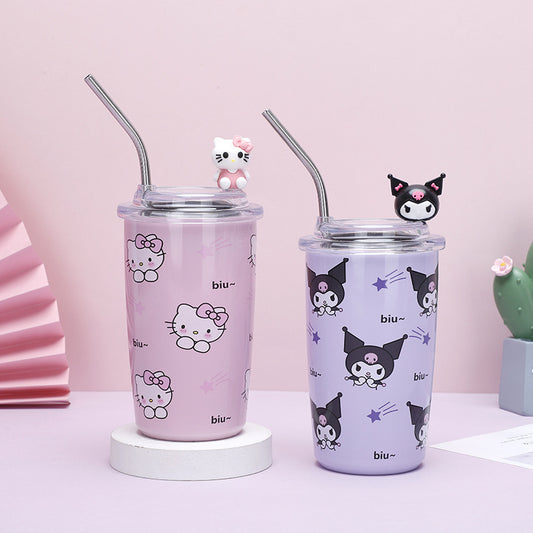 Sanrio Household Stainless Steel Insulated Cup Mini Portable High-Value Water Cup Cartoon Student Coffee Cup with Straw