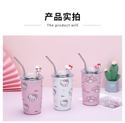 Sanrio Household Stainless Steel Insulated Cup Mini Portable High-Value Water Cup Cartoon Student Coffee Cup with Straw