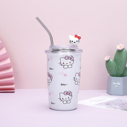 Sanrio Household Stainless Steel Insulated Cup Mini Portable High-Value Water Cup Cartoon Student Coffee Cup with Straw