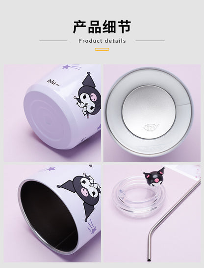 Sanrio Household Stainless Steel Insulated Cup Mini Portable High-Value Water Cup Cartoon Student Coffee Cup with Straw